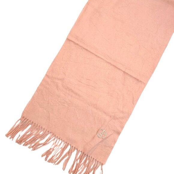 GIORGIO ARMANI Luxury Designer Vintage Logo Embroidered Pink Wool Scarf - Picture 2 of 16